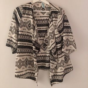 Drape-front tribal print jacket
